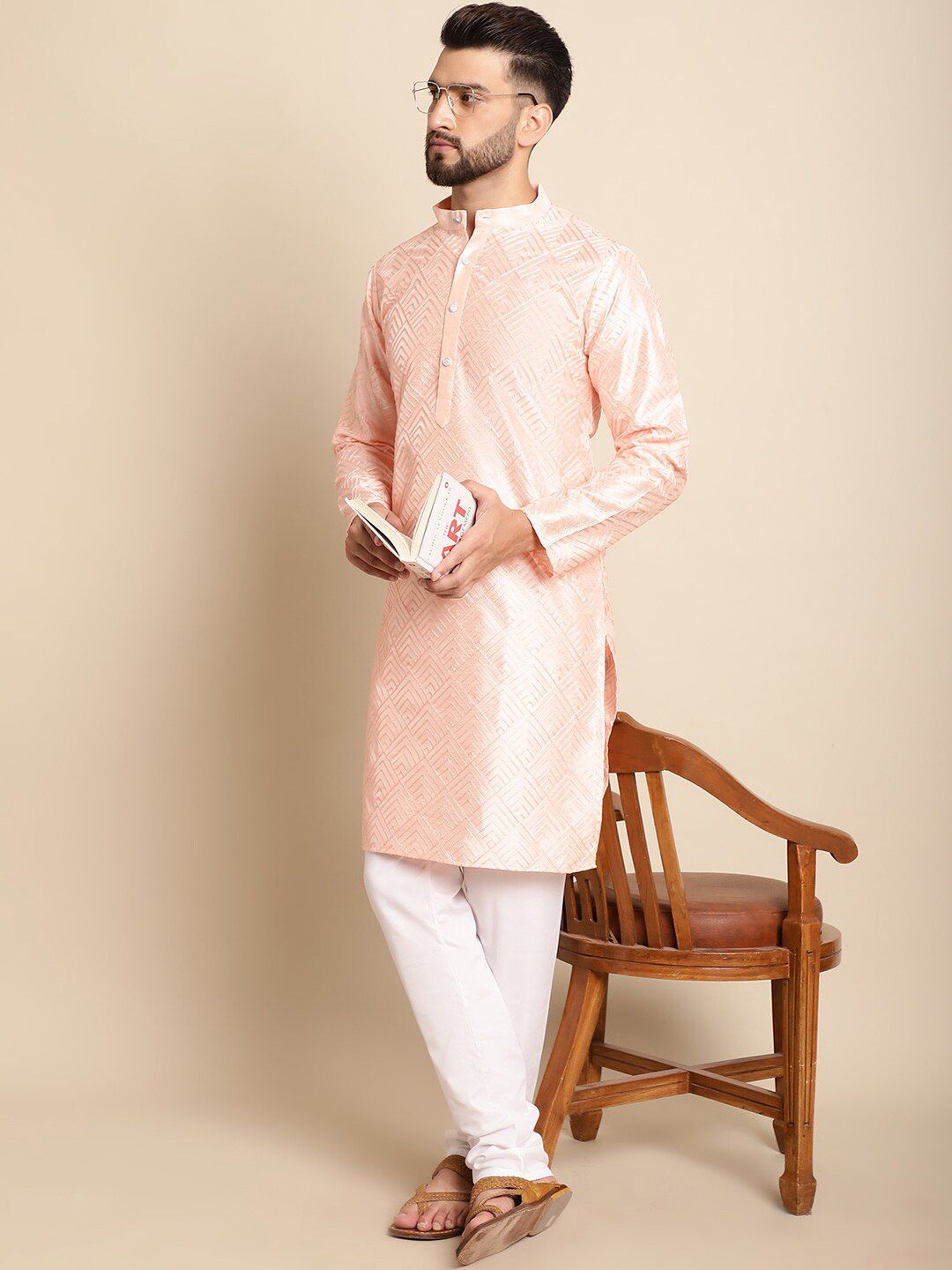 Anouk Pink Embroidered Thread Work Regular Kurta with Churidar