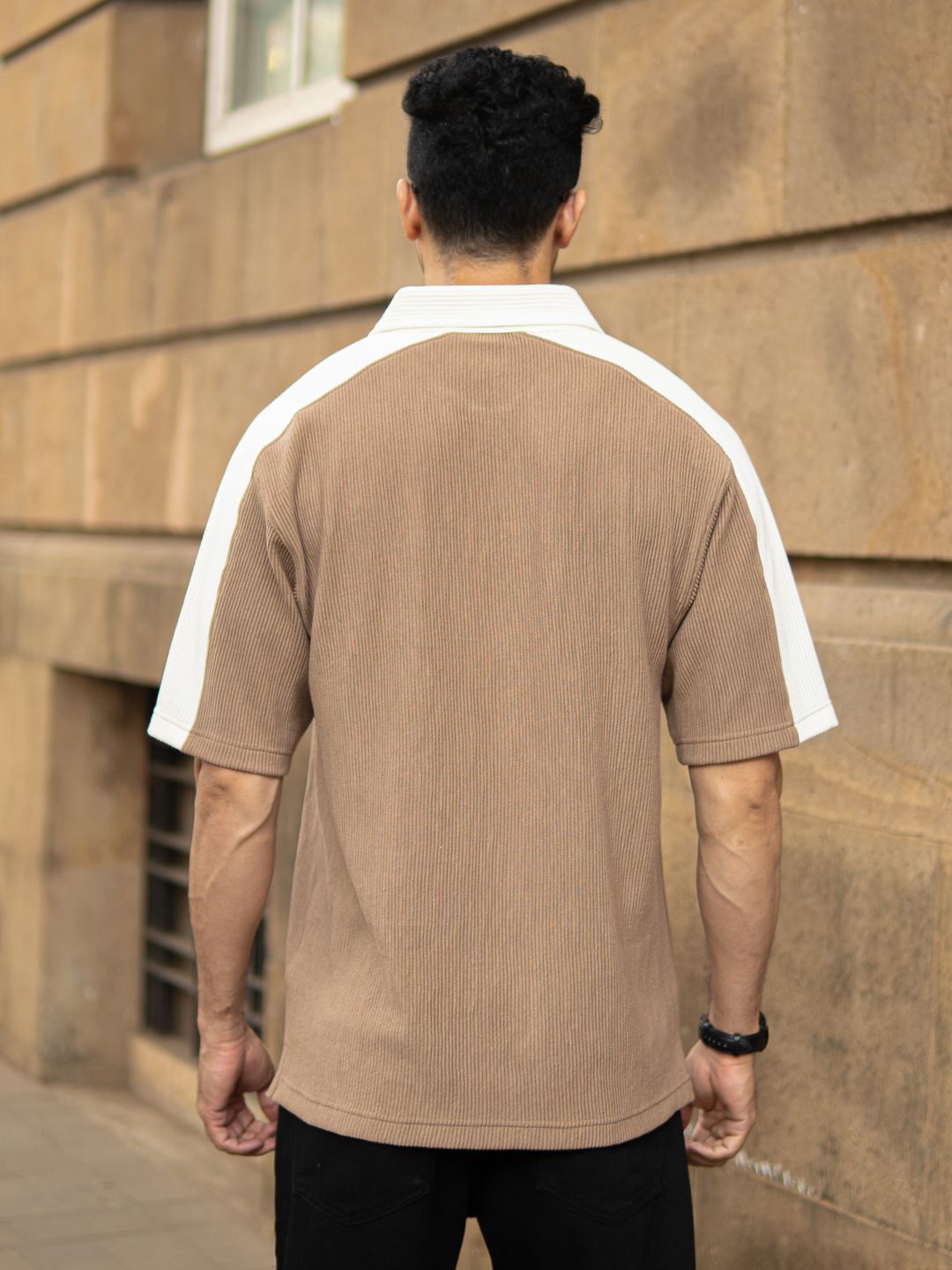 Powerlook Men Polo Collar Drop-Shoulder Sleeves Oversized T-shirt