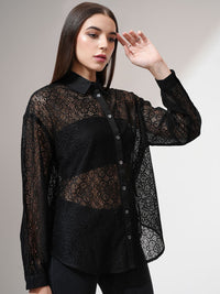 Tokyo Talkies Women Relaxed Fit Drop Shoulder Lace Shirt