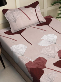 Myntra Elegant Homes Pink Leaf Polycotton 300 TC Single Fine Bedsheet with a Pillow Cover-89 x 59 inches