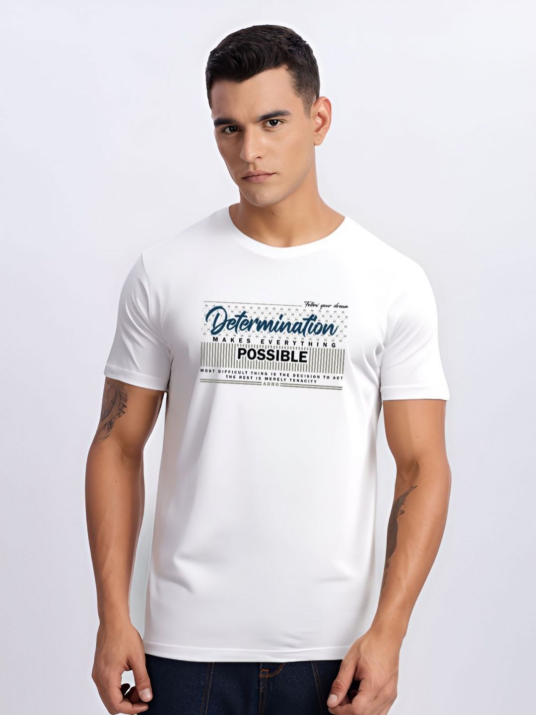 ADRO Typography Printed Round Neck Cotton T-shirt