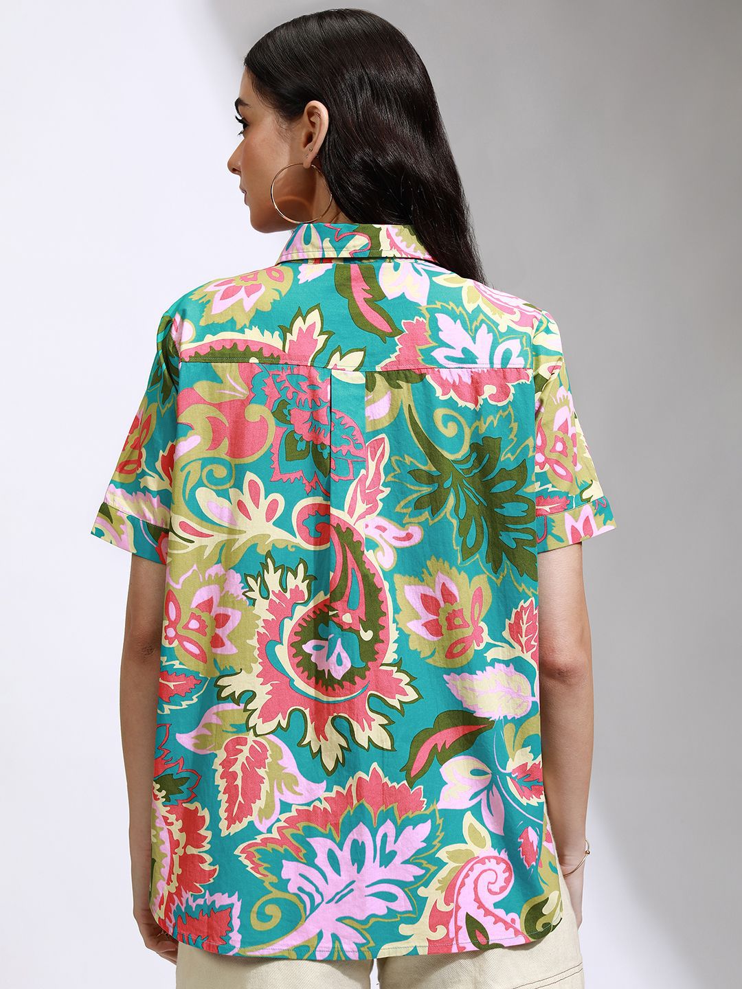 Tokyo Talkies Women Mui Printed Button Down Half Slleve Shirt