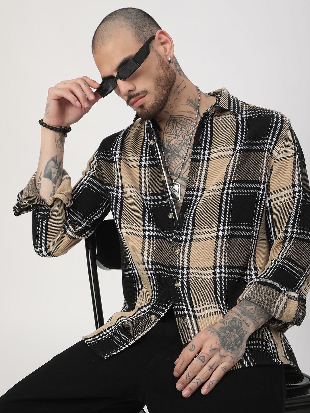 VASTRADO Men Classic Fit Spread Collar Tartan Checked Cotton Casual Shirt