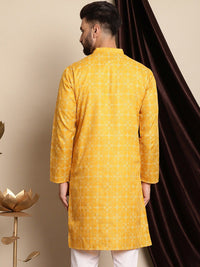 Kurta Linen Kapas Kolar Mandarin Bercetak Motif Etnik Anouk