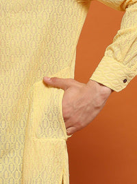 House of Chikankari Men Yellow Cotton Chikankari Embroidered Kurta