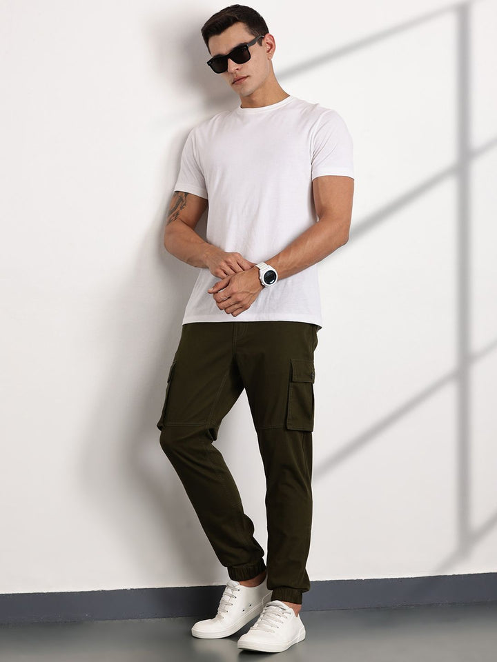 Thomas Scott Men Smart Slim Fit Easy Wash Cargos Trousers