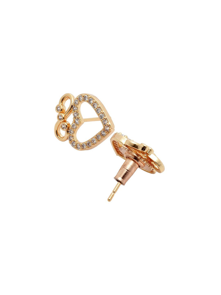 Anouk White Gold-Plated Stone Studded Heart Shaped Studs