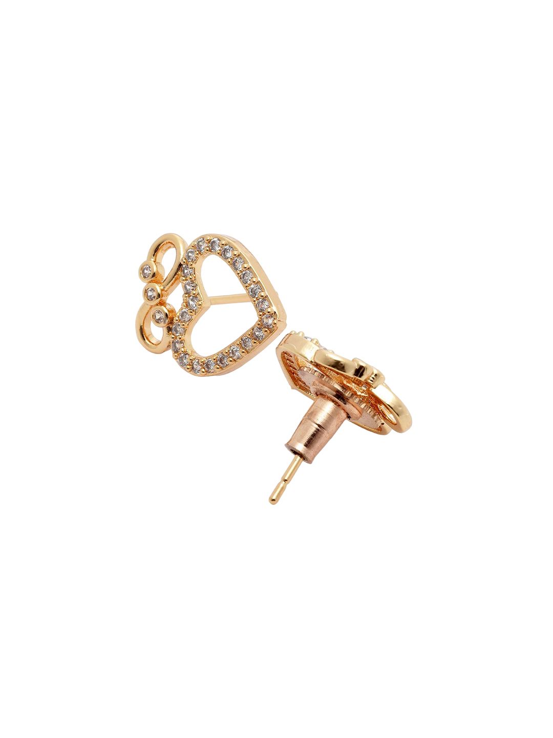 Anouk White Gold-Plated Stone Studded Heart Shaped Studs