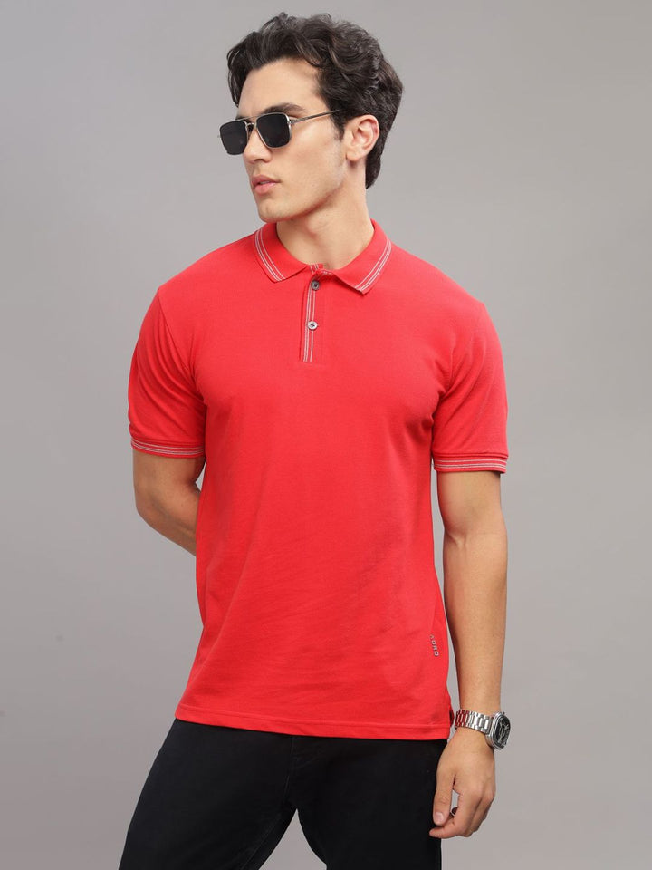 ADRO Men Polo Collar Applique T-shirt