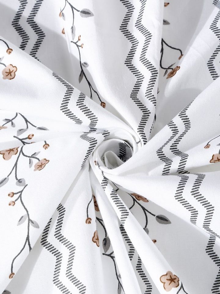 KLOTTHE White Floral Pure Cotton 400 TC Cadar dengan 2 Sarung Bantal