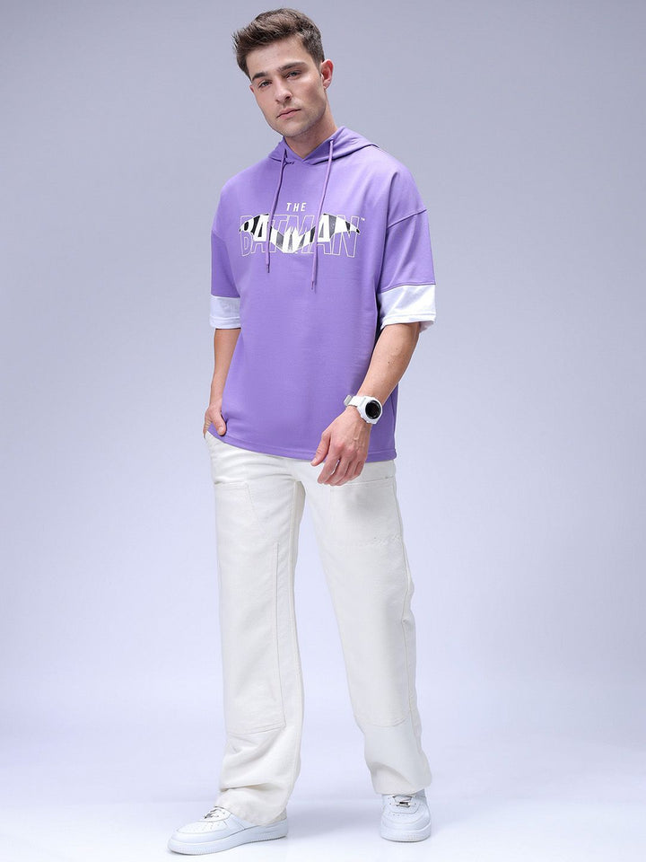 The Indian Garage Co Men Oversized Batman Printed Overhead Hooded Sweatshirt