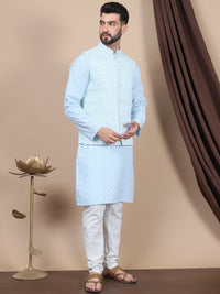 Anouk Floral Printed Regular Pure Cotton Straight Kurta With Churidar & Nehru Jacket