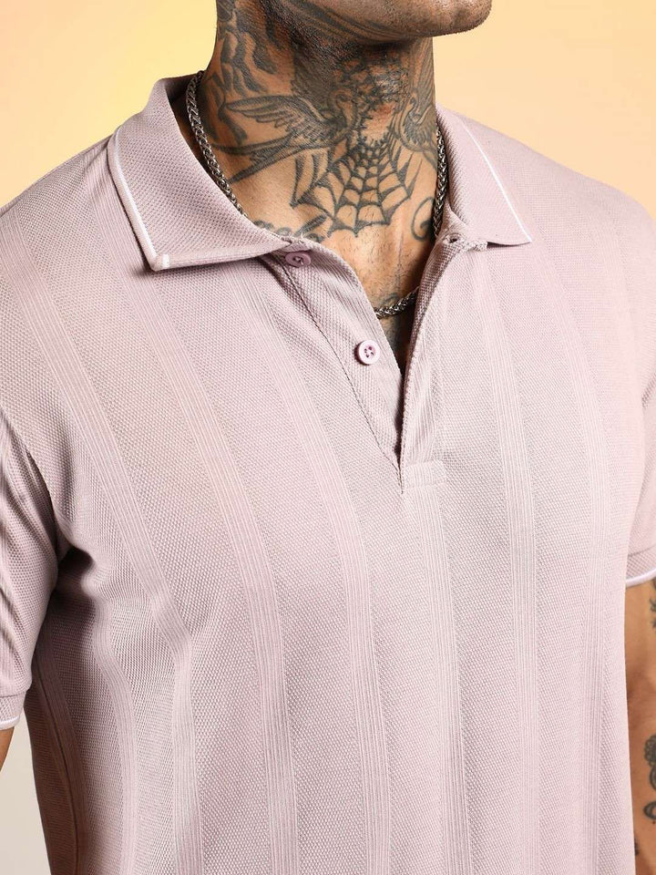 Campus Sutra Men Self Design Polo Collar Cotton T-shirt