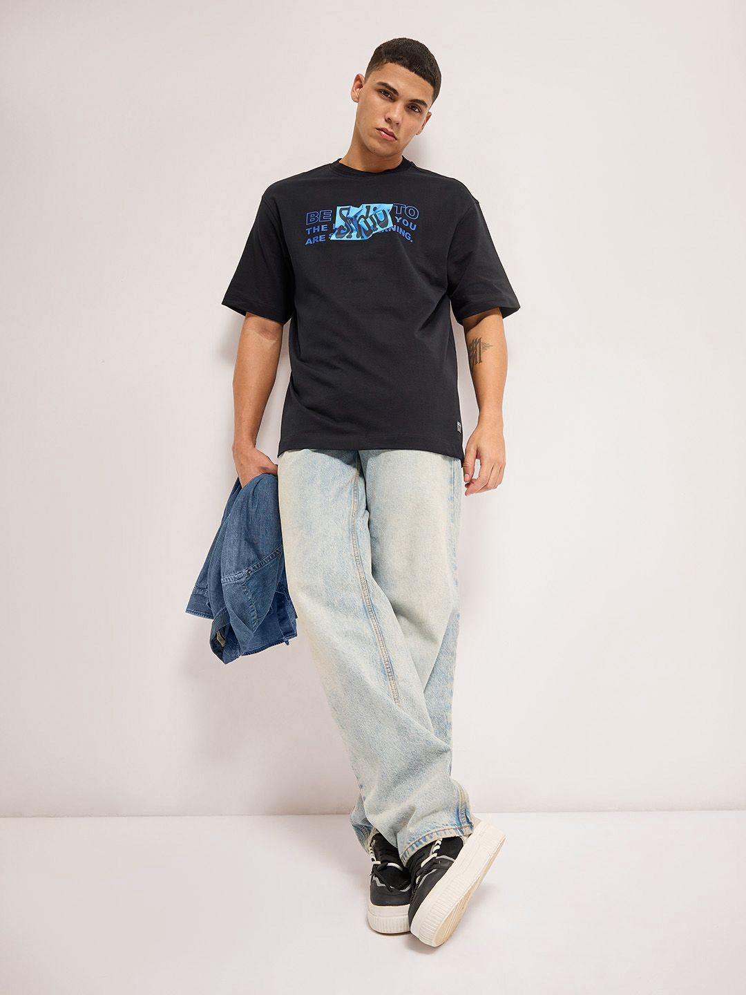 THE BEAR HOUSE Men Typography Printed Round Neck Cotton Oversized T-Shirt