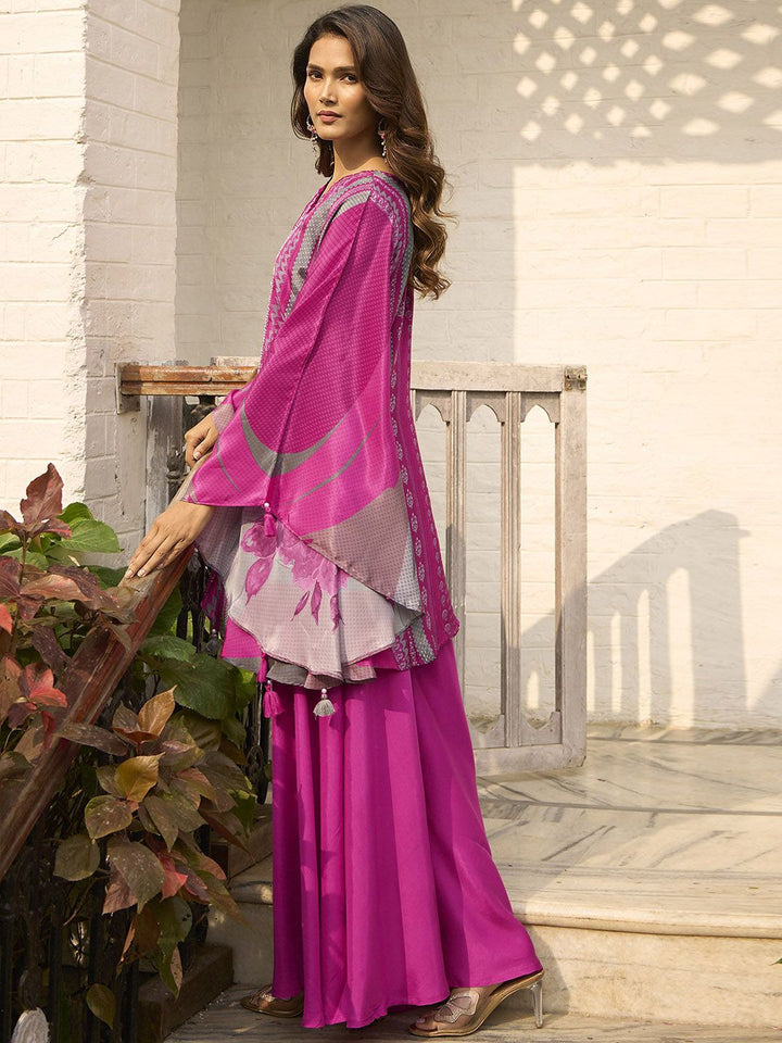 Anouk Floral Printed V-Neck Pure Silk Top With Palazzo