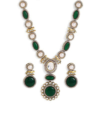 Priyaasi Gold Plated Ad Studded & Pearls Beaded Jewellery Set