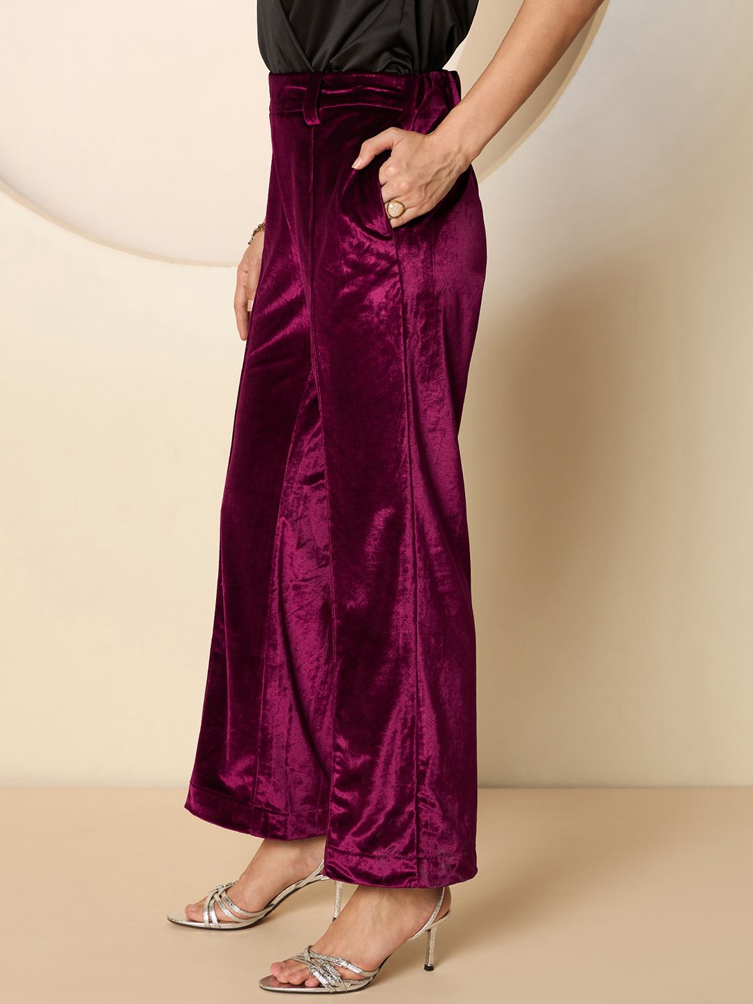 Antheaa Women Smart Straight Fit Velvet Trousers