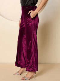 Antheaa Women Smart Straight Fit Velvet Trousers