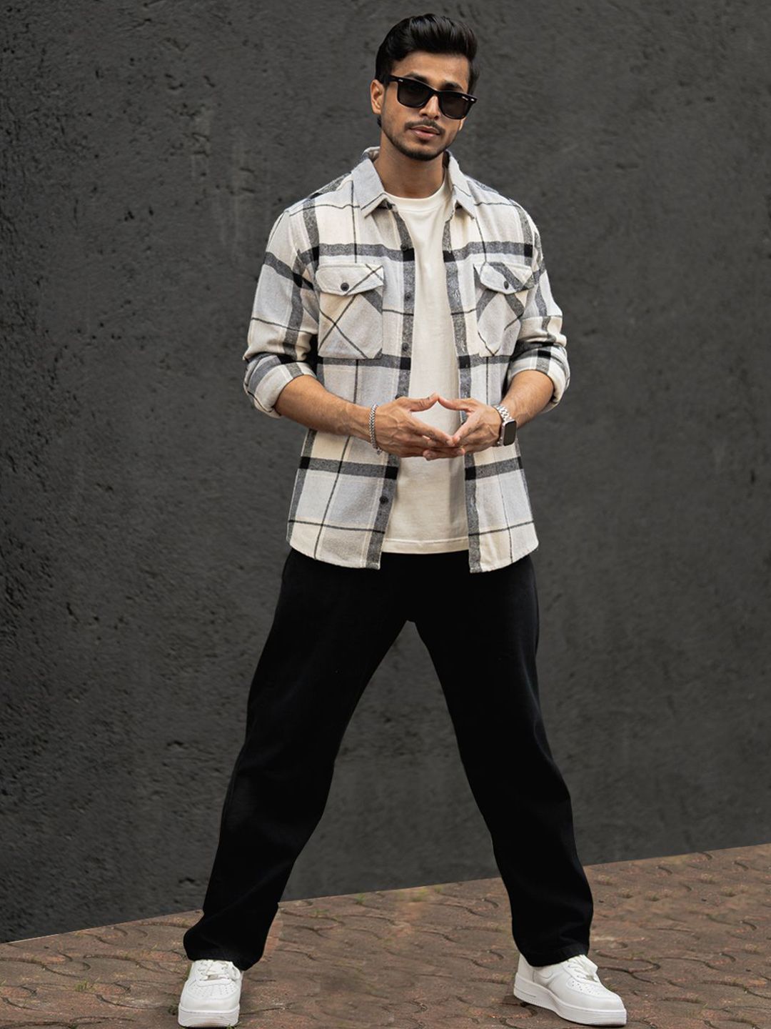 Powerlook Men Windowpane Checks Opaque Checked Casual Shirt