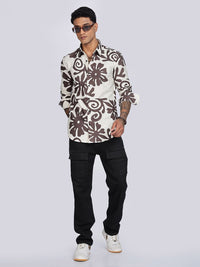 Eszett Floral Printed Long Sleeves Spread Collar Pure Cotton Regular Fit Casual Shirt