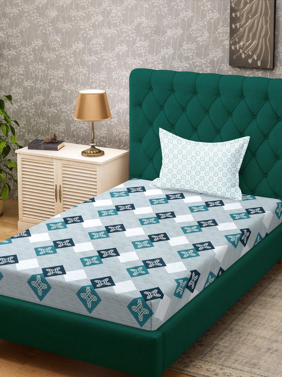 KLOTTHE Biru Turquoise Kapas Geometrik Cadar Single