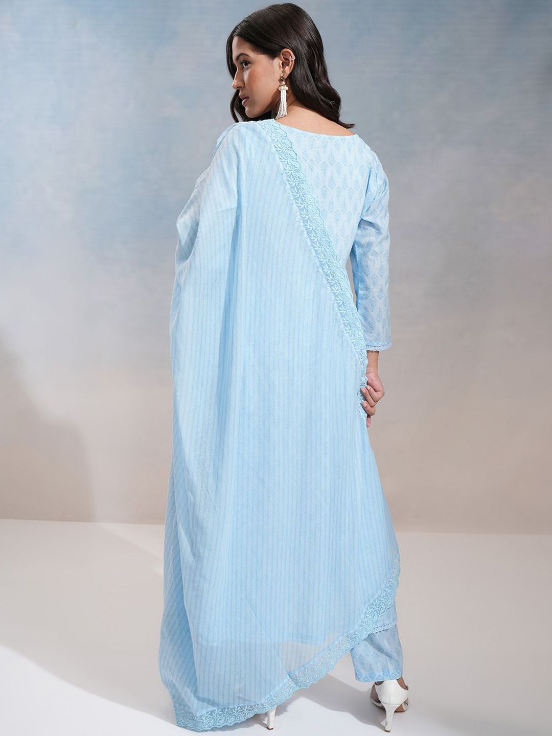 Vishudh Ethnic Motifs Printed Regular Pure Cotton Anarkali Kurta with Trousers & Dupatta
