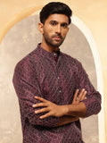 Anouk Geometric Embroidered Band Collar Thread Work Straight Cotton Silk Kurta