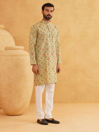 SOJANYA Ethnic Motifs Printed Band Collar Straight Kurta With Churidar