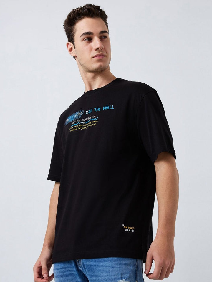 SPYKAR Men Typography Printed Round Neck Cotton Relaxed Fit T-shirt