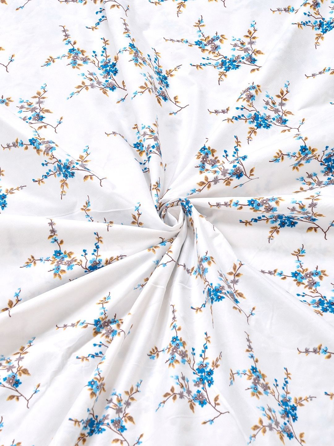 KLOTTHE White & Blue Printed 300 TC Fitted King Bedsheet 2.5 x 2.25 m