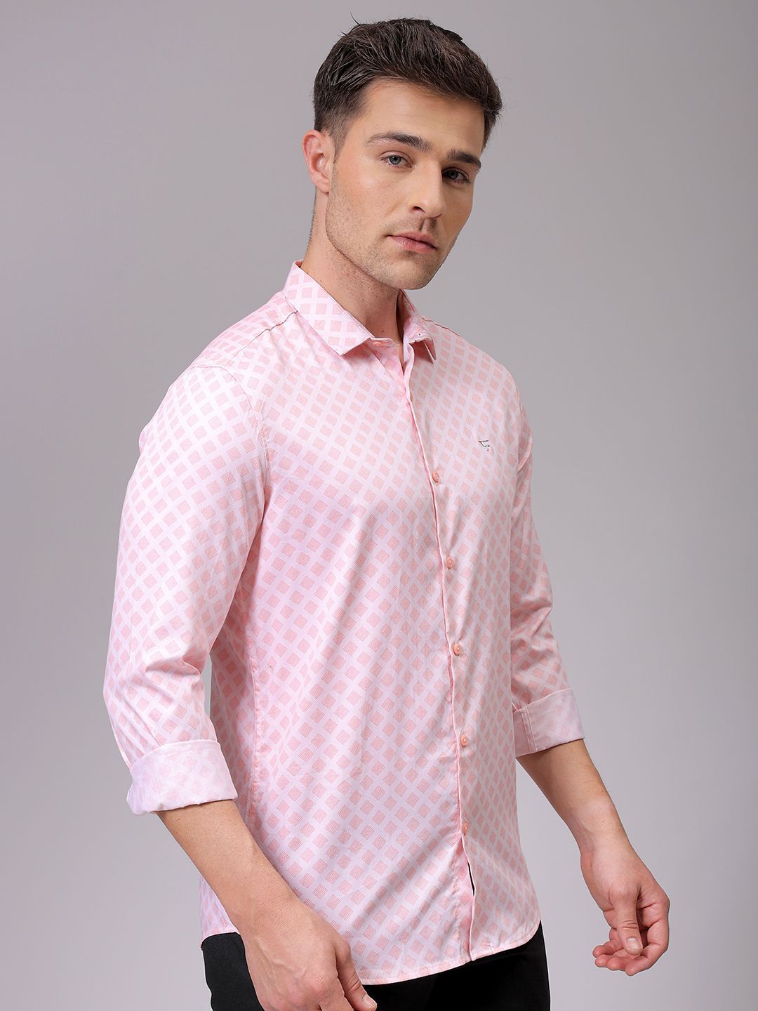 The Indian Garage Co Men Spread Collar Geometric Printed Cotton Slim Fit Formal Shirt