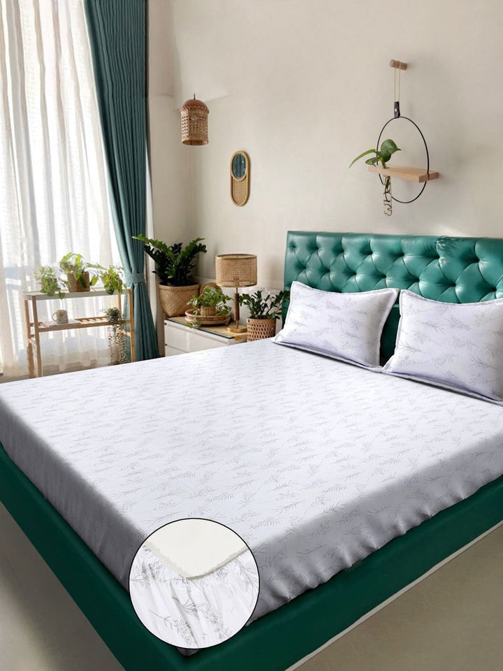 KLOTTHE White Floral Printed Dilengkapi 400 TC Cotton Super King dengan 2 Sarung Bantal