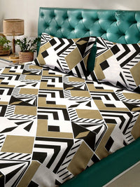Myntra Elegant Homes Beige Geometric Cotton 300 TC King Cadar Halus dengan 2 Sarung Bantal-98 x 89 inci