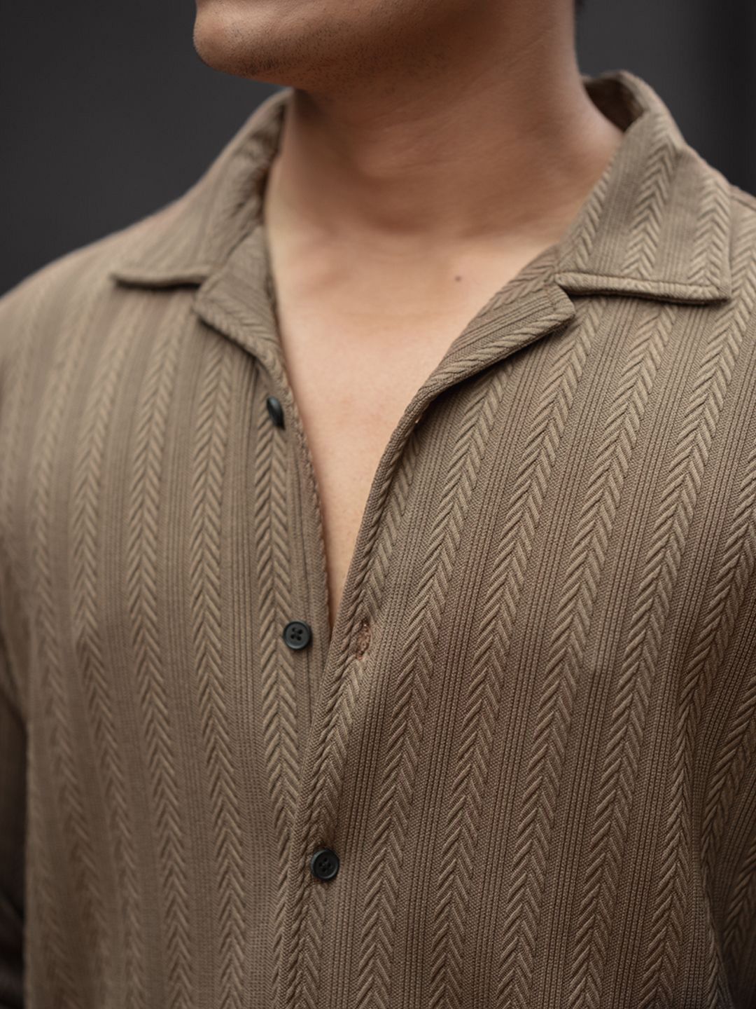 Powerlook Men Cuban Collar Textured Casual Shirt