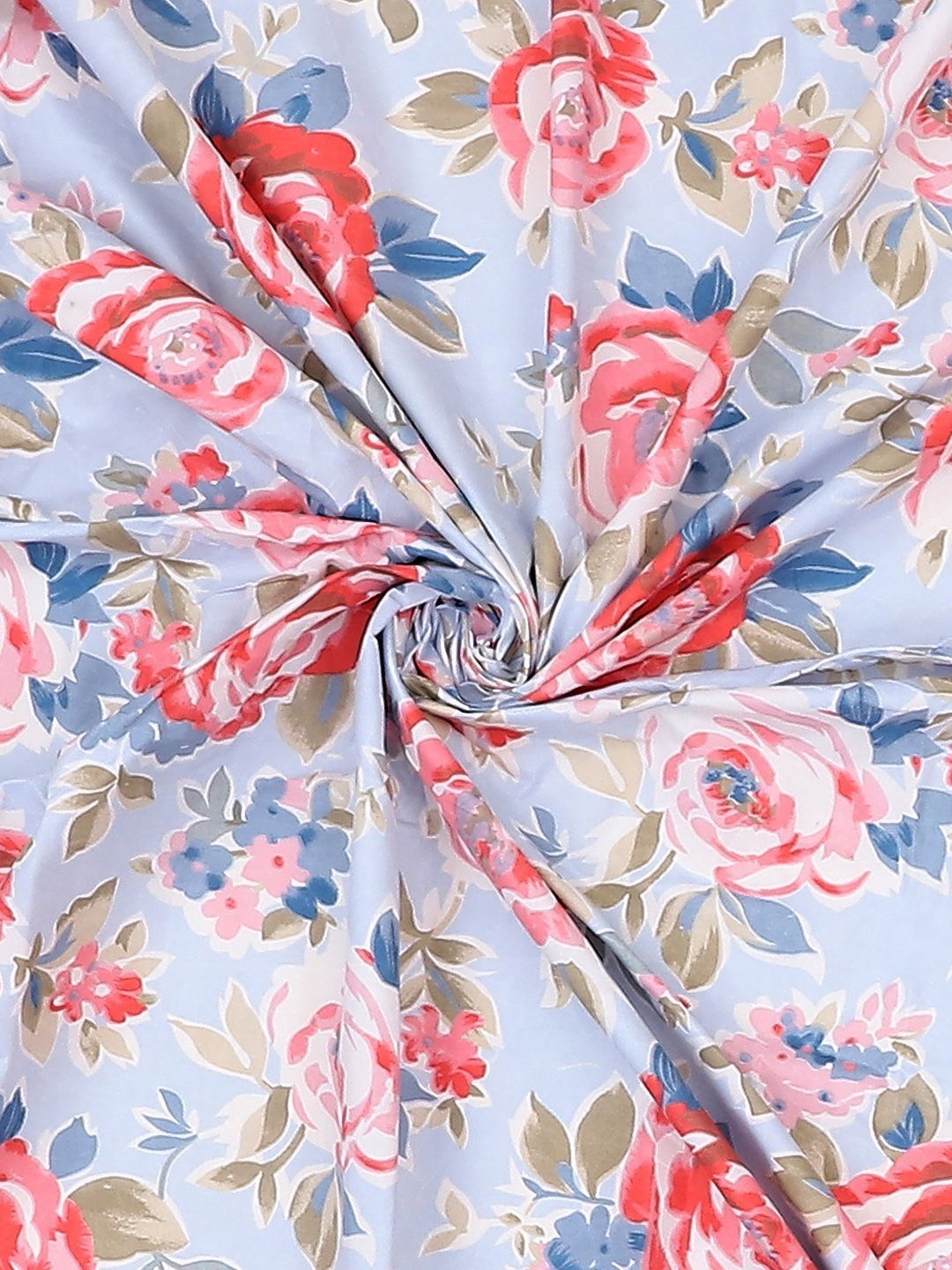 Monte Carlo Blue & Pink Floral Printed 130 TC King Bedsheet Set 2.75 m x 2.75 m