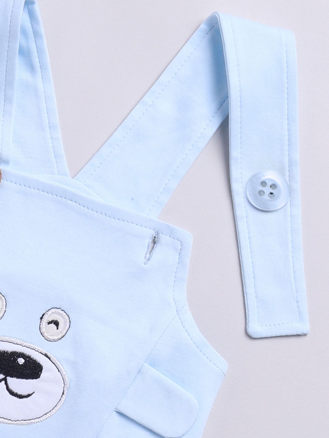 Moms Love Infants Boys Pure Cotton Embroidered Detail Dungaree With Printed T-Shirt