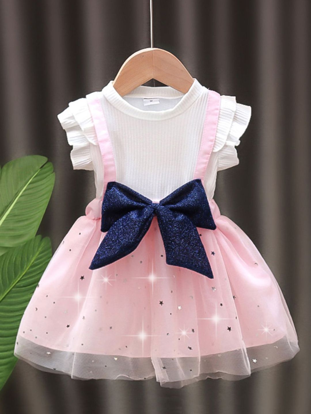 YK Girls Embellished Colourblocked Cotton Fit & Flare Dress