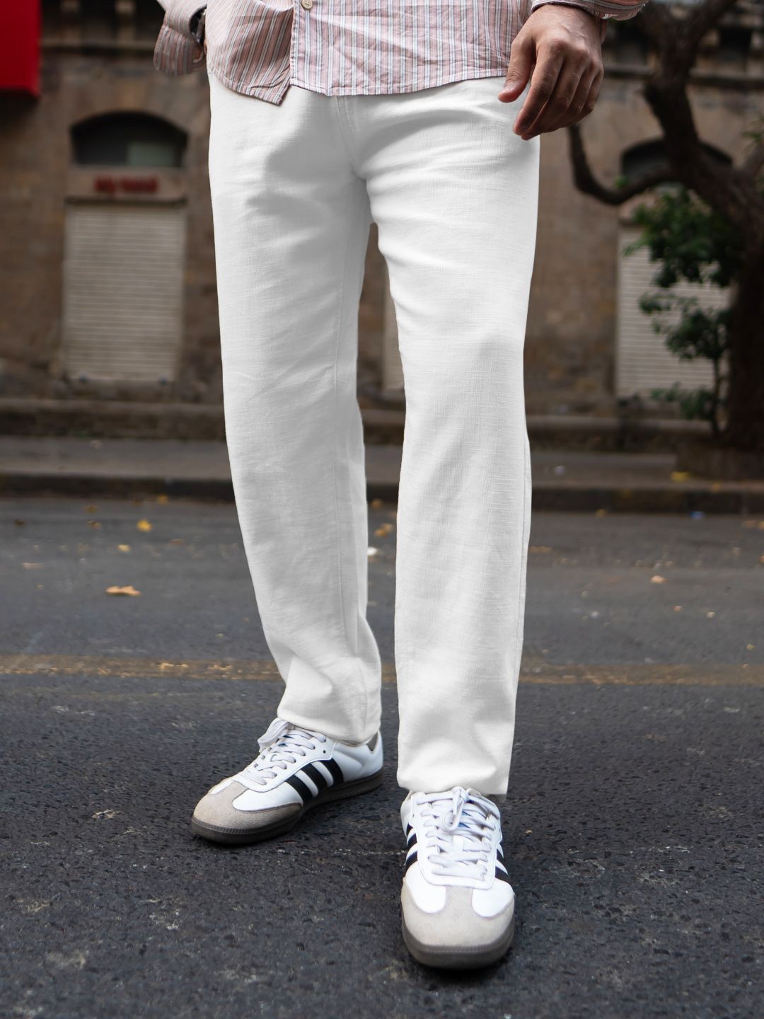 Powerlook Men White Cotton Mid-Rise Regular Fit Trouser