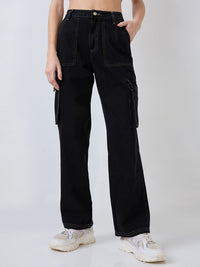 SPYKAR Women Straight Fit High-Rise Cargo Styles Jeans
