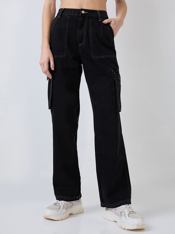 SPYKAR Women Straight Fit High-Rise Cargo Styles Jeans