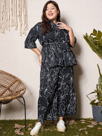 Berrylush Curve Printed Shirt & Belt With Palazzo