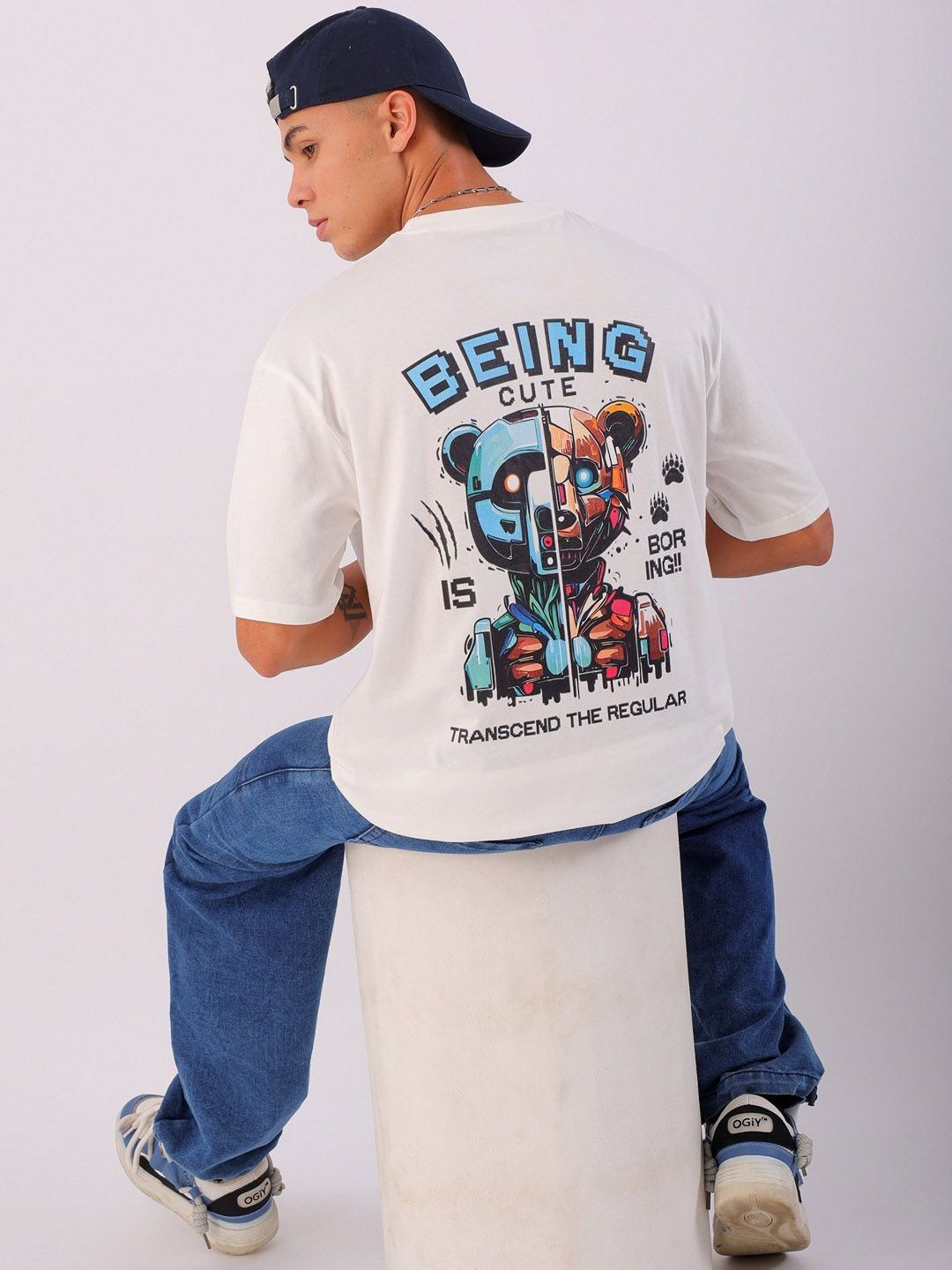 The Indian Garage Co Men Graphic Printed Round Neck Cotton Oversized T-Shirt