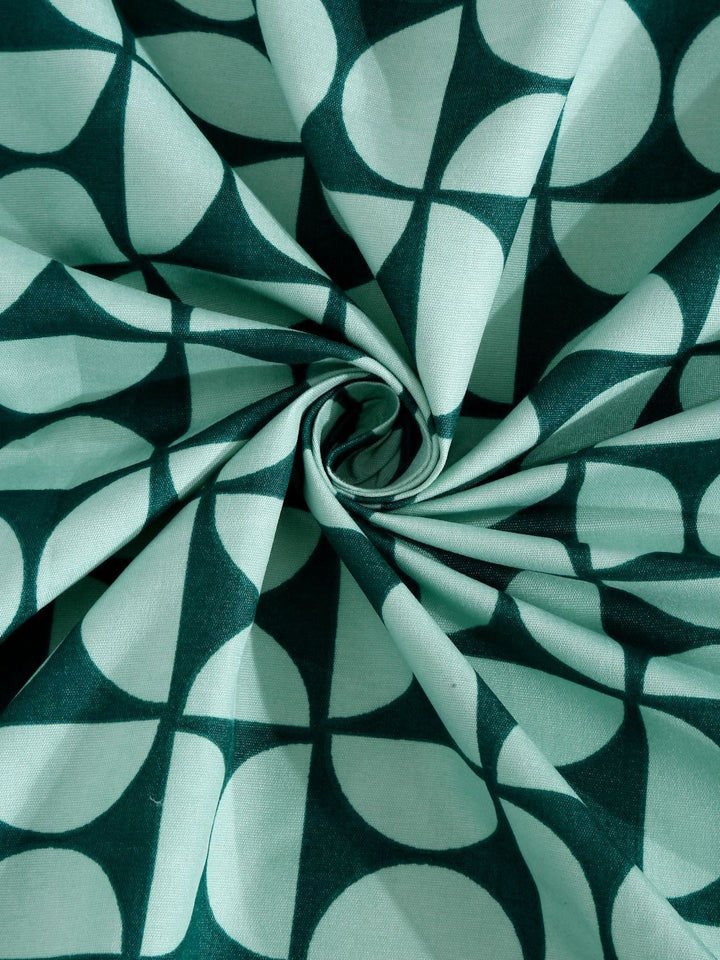 Aura Green & White Geometric Printed Flat 300TC Single Bedsheet With Pillow Cover