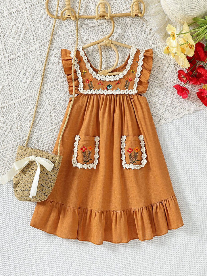 YK Girls Floral Embroidered A-Line Dress