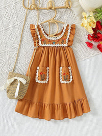YK Girls Floral Embroidered A-Line Dress