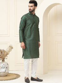SOJANYA Ethnic Motifs Printed Mandarin Collar Silk Cotton Straight Kurta with Pyjamas