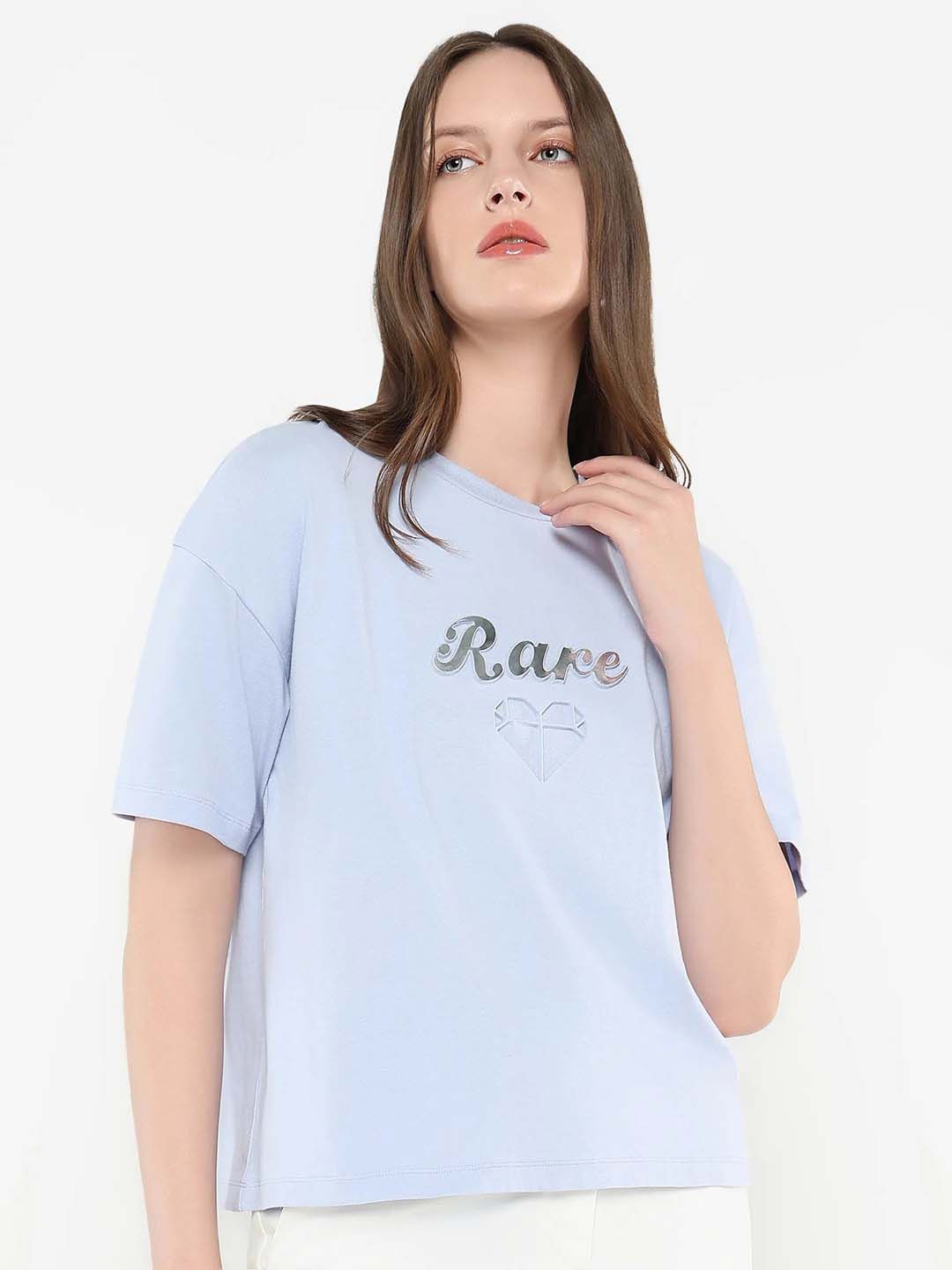 RAREISM Women Graphic Printed Round Neck Cotton Relaxed Fit T-shirt