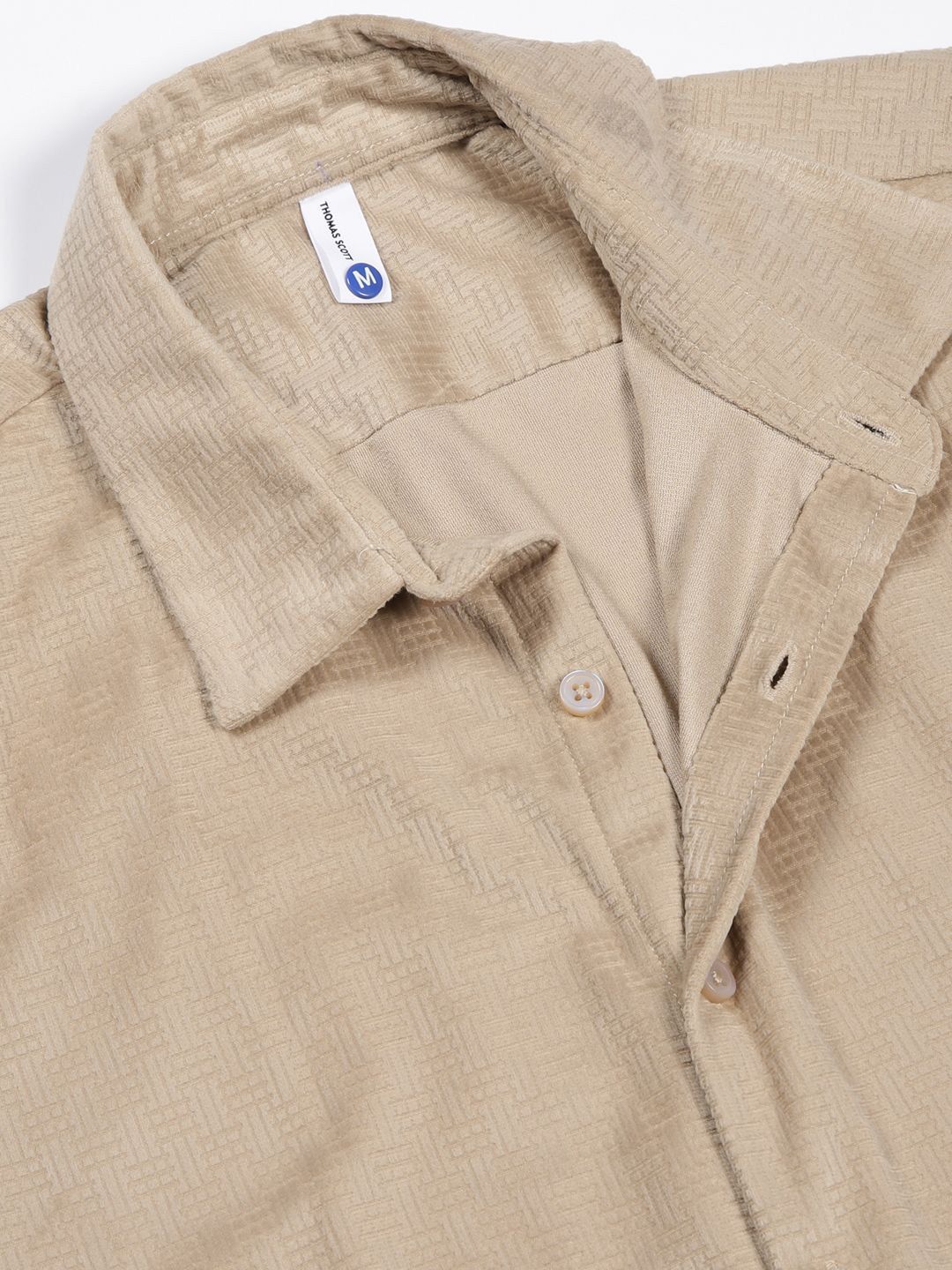 Thomas Scott Men Classic Spread Collar Textured Solid Slim Fit Casual Shirt