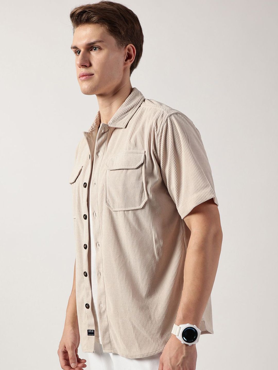 Thomas Scott Men Premium Corduroy Oversized Casual Shirt
