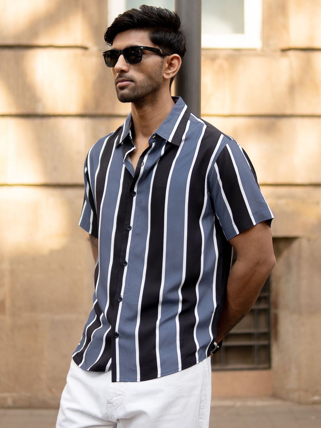 Powerlook Vertical Striped Short Sleeves Shirt